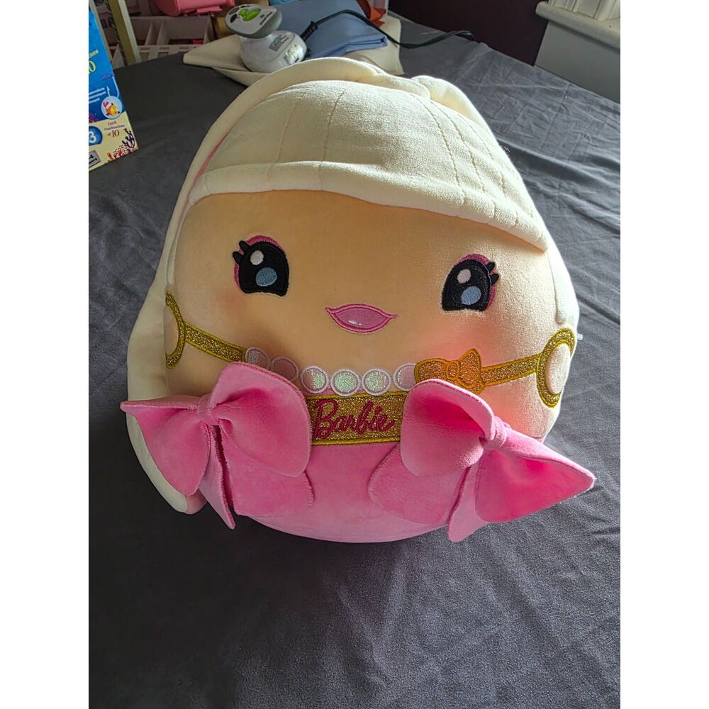 Official Barbie Plush Decorative Pillow Pink Bow Blonde Doll Accent Pillow NWOT